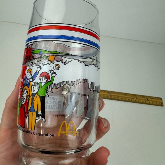 Vtg 1986 McDonalds Mc Vote Clear Drinking Glass Thin Cheese Burger Collectible - Picture 13 of 15
